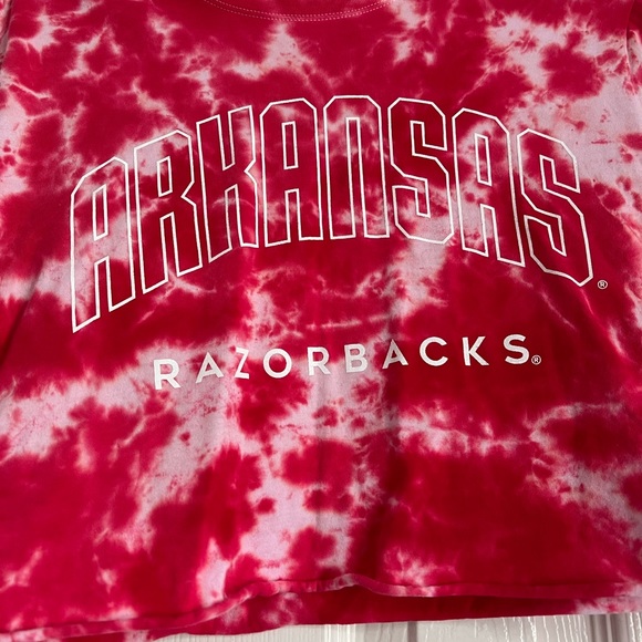 Small Livy Lu Arkansas Razorback Tie Dye Long sleeve Crop Top Red and White - Picture 2 of 5